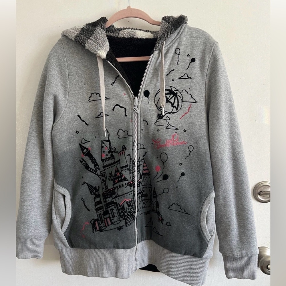 Rare-Arnold Palmer reverseable fleece hoodie-Artwork-unique-umbrella Zipper-sz L